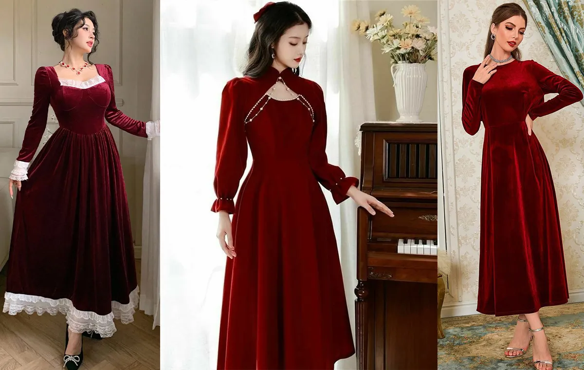 لباس مخمل قرمز یلدایی