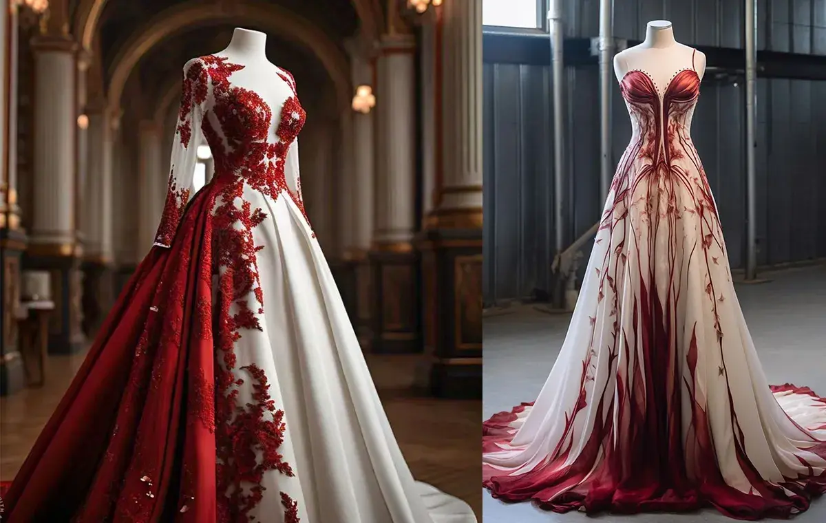 لباس عروس یلدایی سفید و قرمز