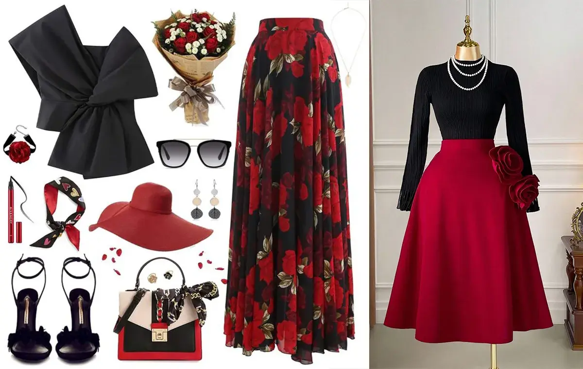 ست بلوز قرمز و دامن