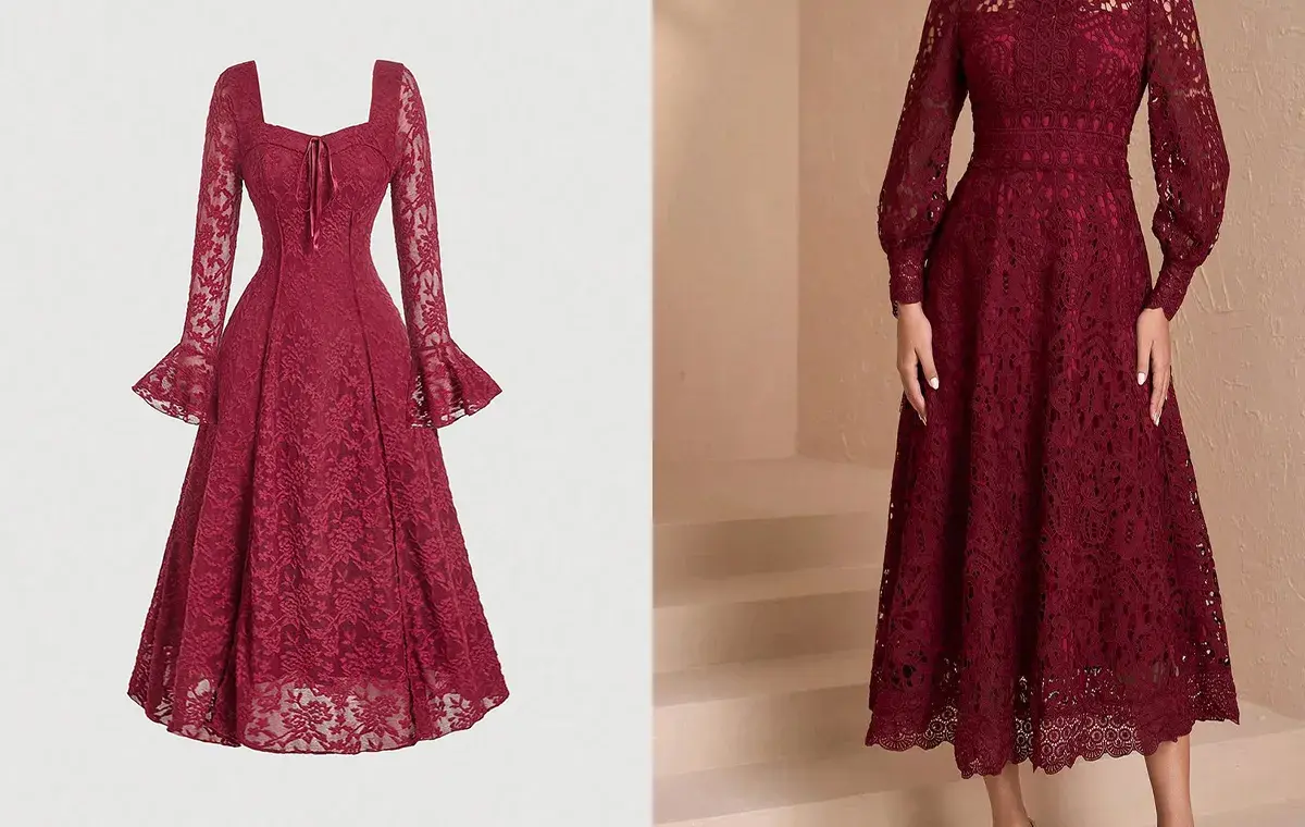 لباس شب یلدا عروس گیپور قرمز