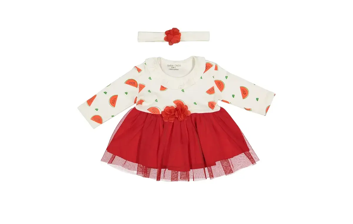 ست پیراهن و هدبند دخترانه مدل هندوانه و گل