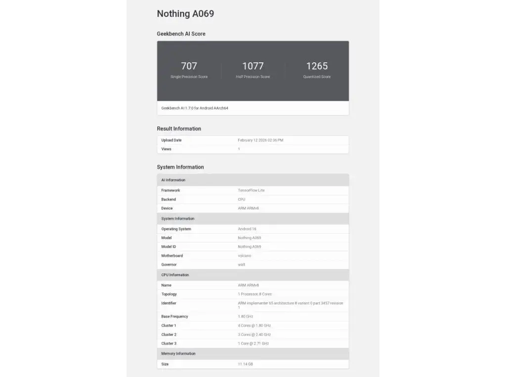 بنچمارک Geekbench AI ناتینگ فون (4a) و (4a) پرو