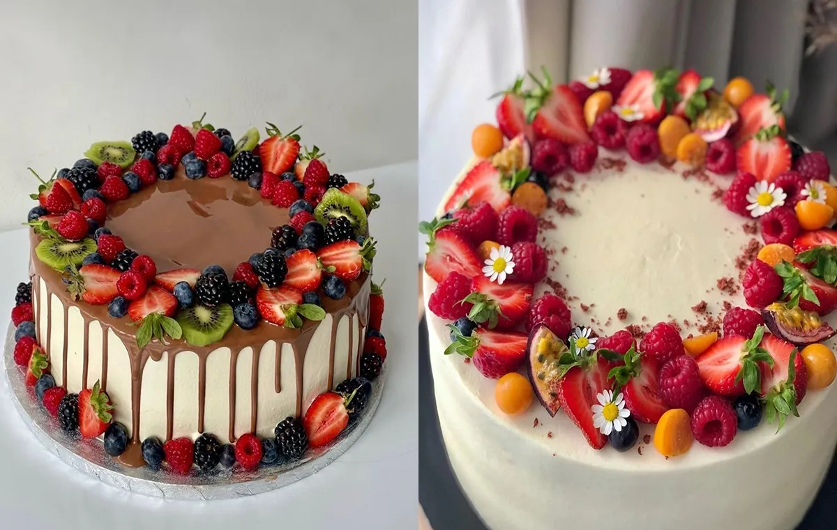 تزیین کیک شب یلدا خانگی با میوه