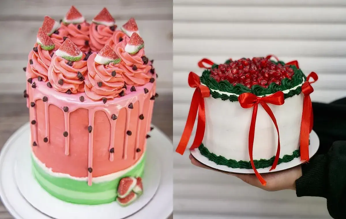 تزیین کیک شب یلدا خانگی با خامه