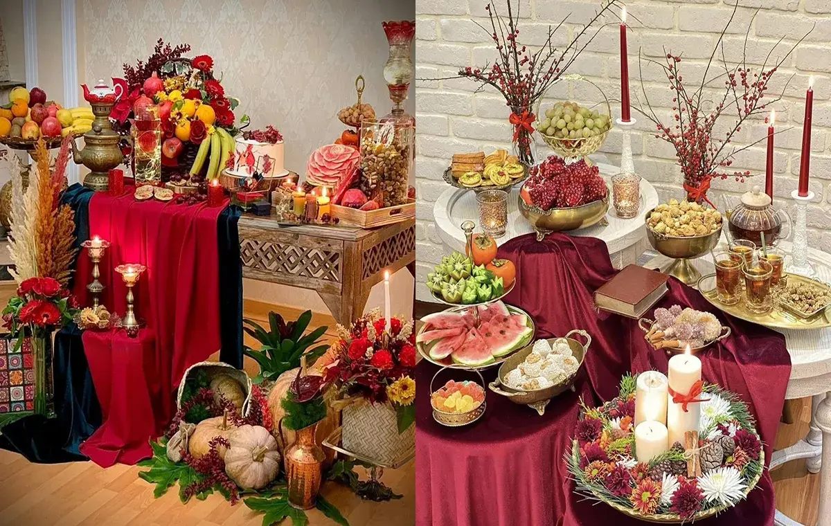ایده تزیین میز شب یلدا با پارچه