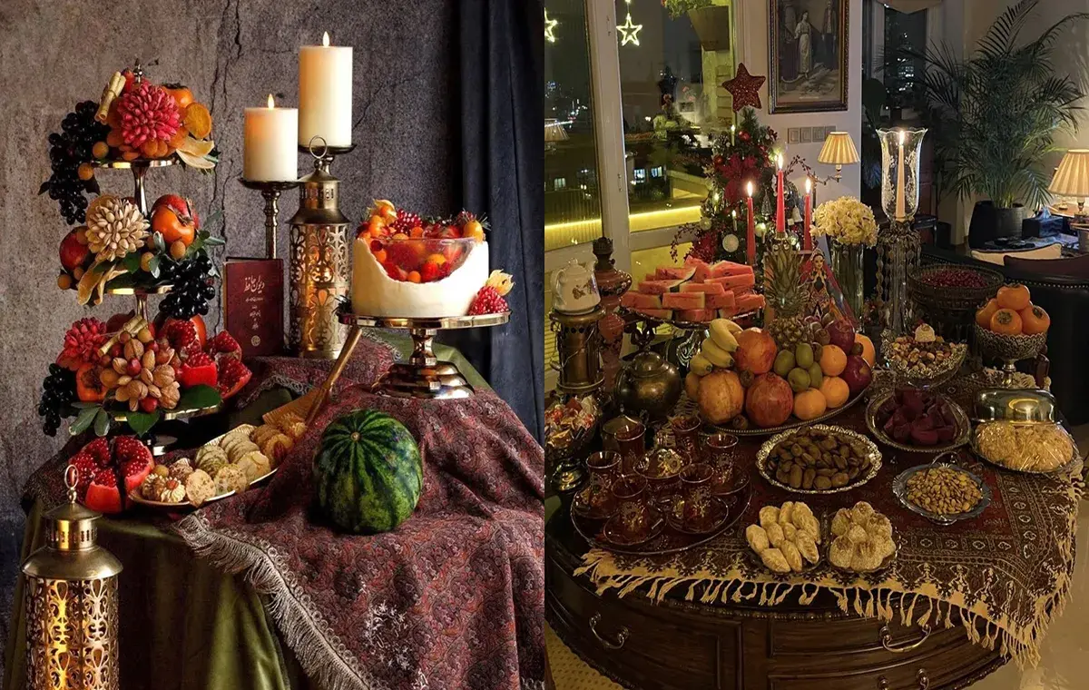 ایده تزیین میز شب یلدا با ظروف مسی