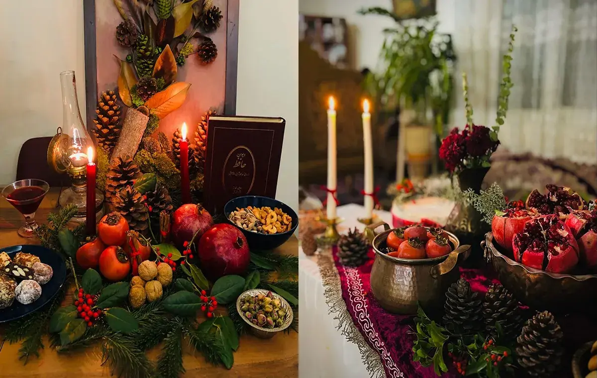 ایده تزیین میز شب یلدا با کاج