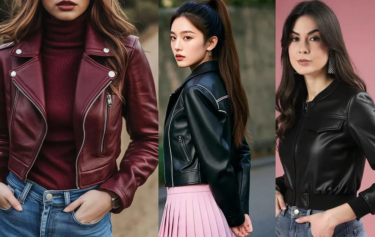 مدل کراپ کت چرم