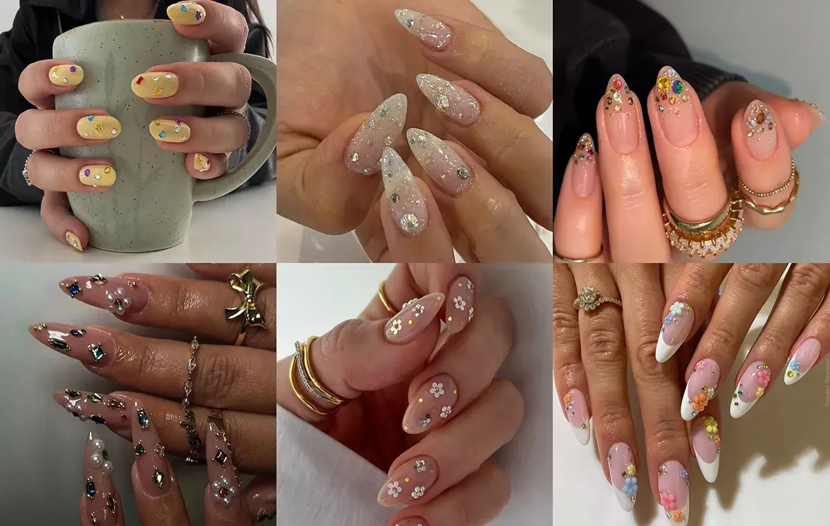 طرح ناخن برای عید با نگین