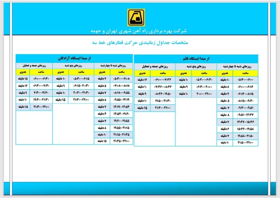 خط ۳ آبی روشن؛ قائم تا آزادگان