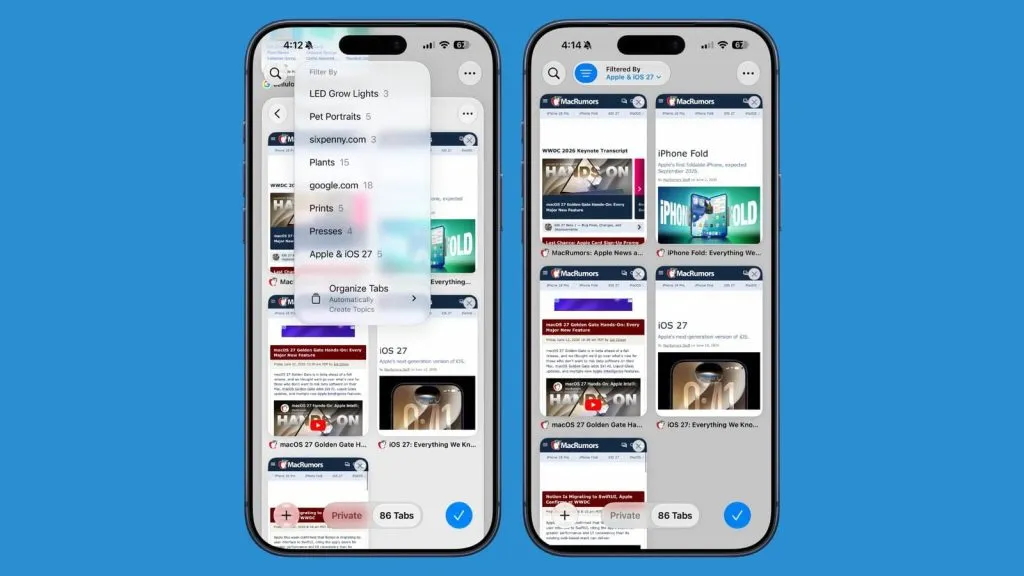 سازماندهی خودکار تبها در Safari